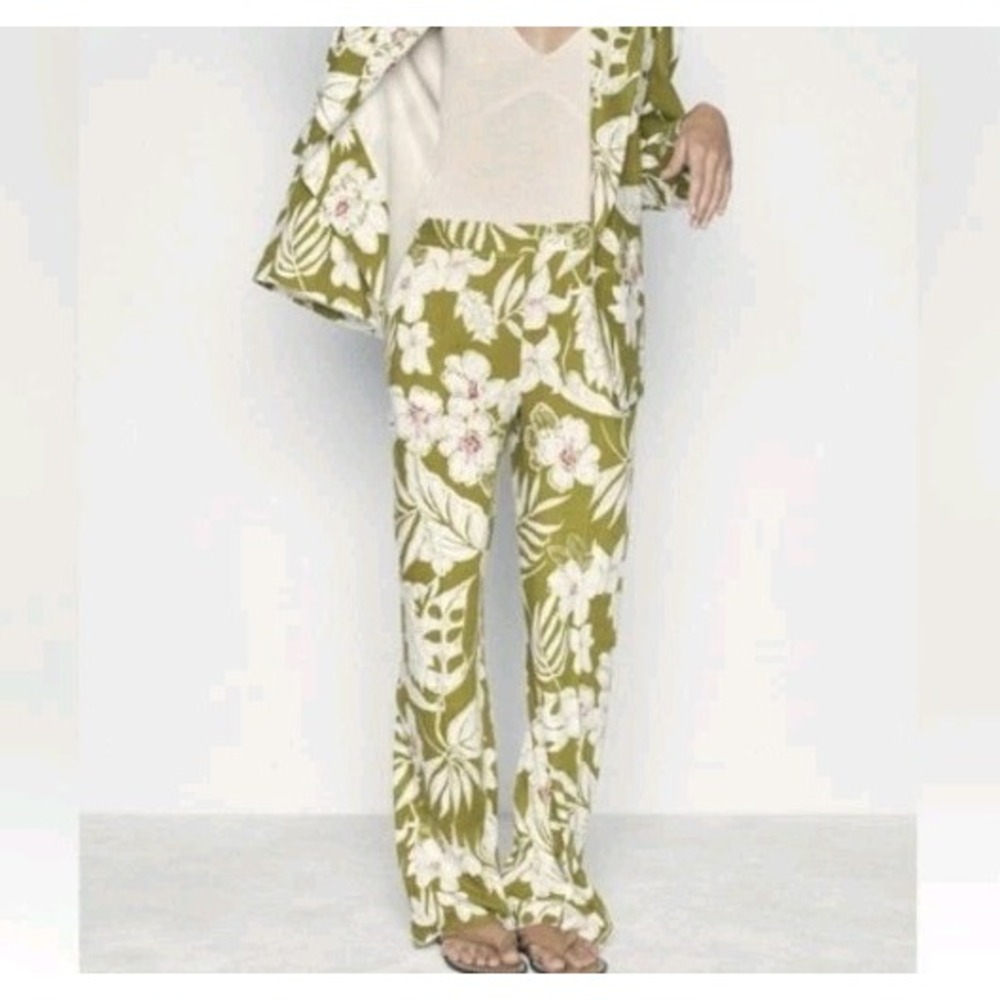 Zara Floral Print Linen Blend Pants Size L NWT - Picture 1 of 9